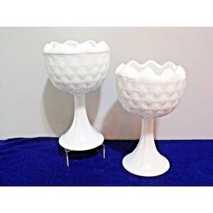 Star Quilted Indiana Milk Glass Diamond Vases Set of 2